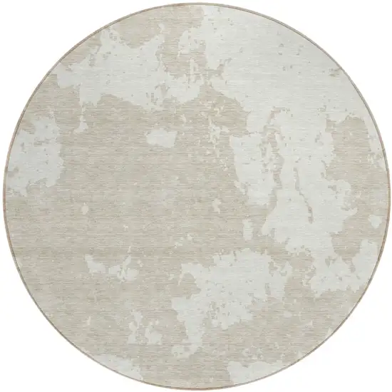 8' Beige And Ivory Round Abstract Washable Indoor Outdoor Area Rug Photo 2