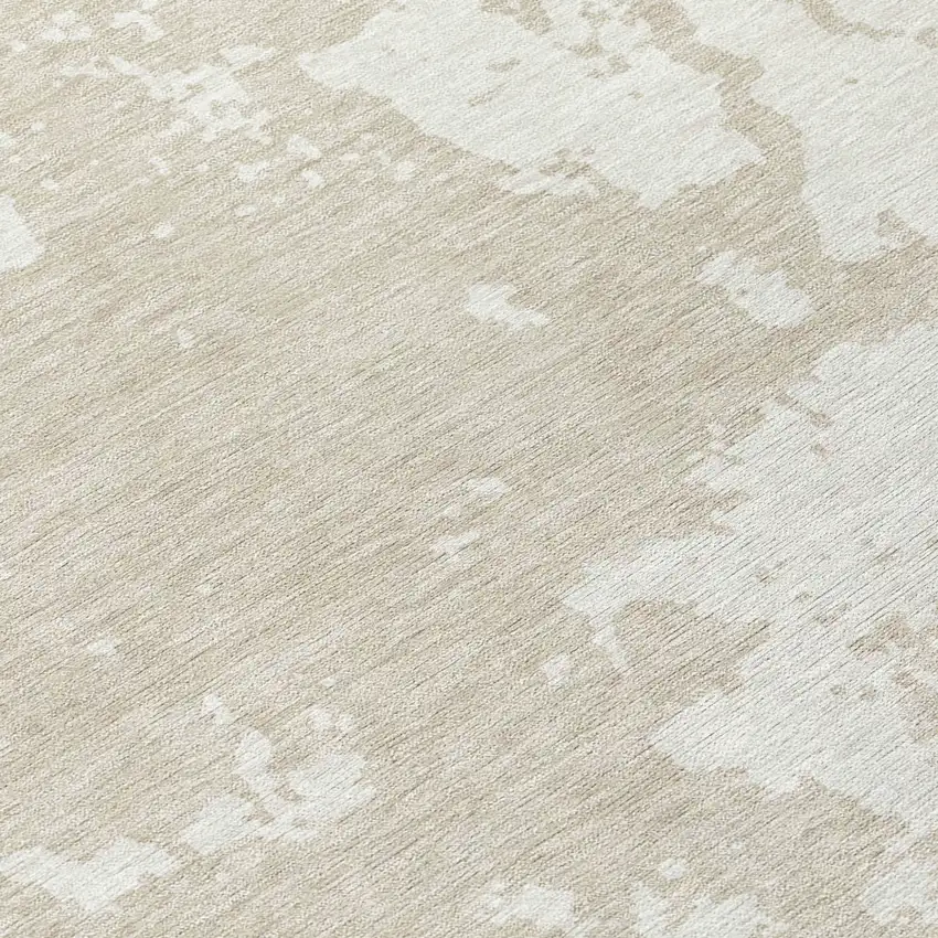 8' Beige And Ivory Round Abstract Washable Indoor Outdoor Area Rug Photo 8