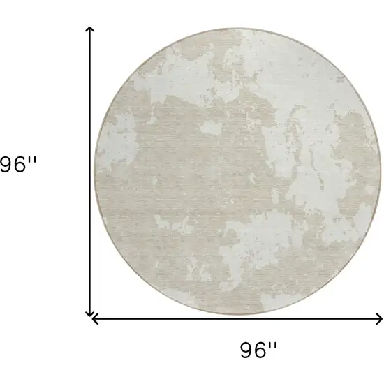 8' Beige And Ivory Round Abstract Washable Indoor Outdoor Area Rug Photo 3