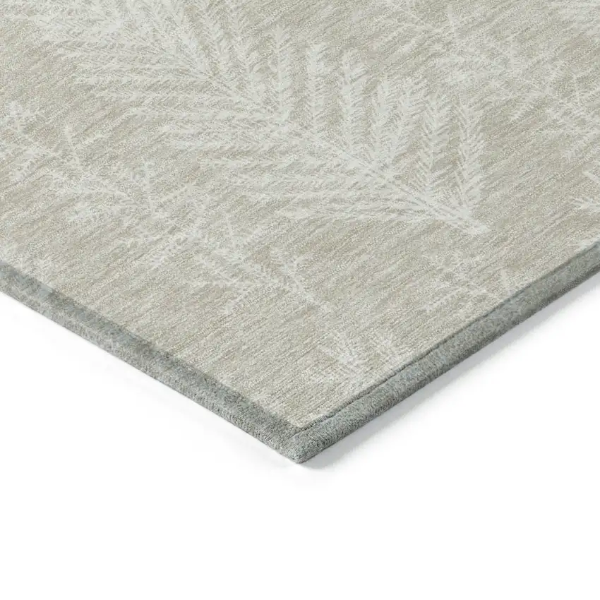 8' Beige And Ivory Round Botanical Leaves Washable Indoor Outdoor Area Rug Photo 7