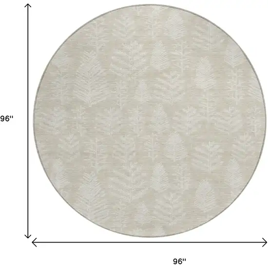 8' Beige And Ivory Round Trees Washable Indoor Outdoor Area Rug Photo 9
