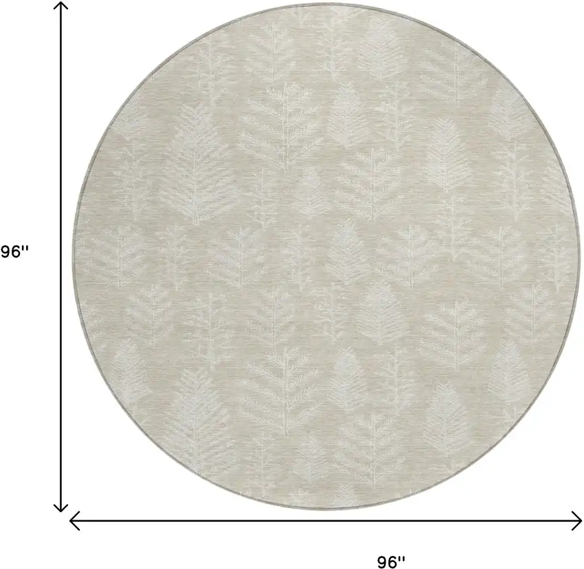 8' Beige And Ivory Round Trees Washable Indoor Outdoor Area Rug Photo 9