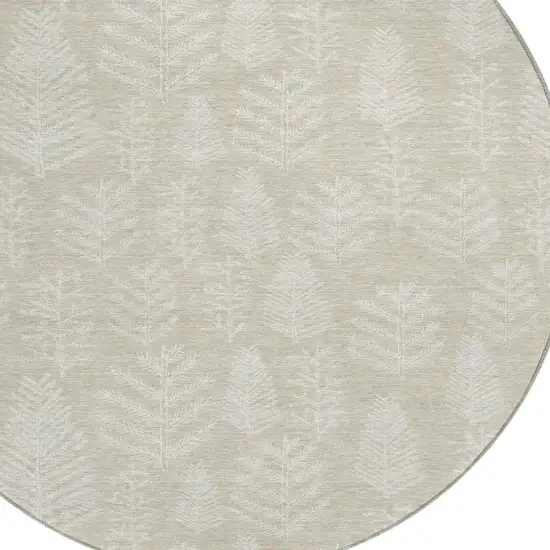 8' Beige And Ivory Round Botanical Leaves Washable Indoor Outdoor Area Rug Photo 4