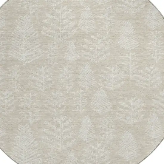 8' Beige And Ivory Round Botanical Leaves Washable Indoor Outdoor Area Rug Photo 8