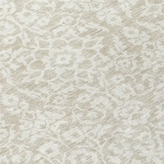 8' Beige And Ivory Round Damask Washable Indoor Outdoor Area Rug Photo 8