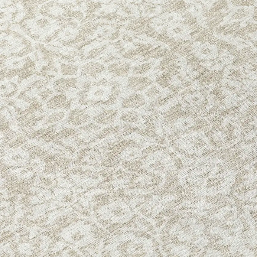 8' Beige And Ivory Round Damask Washable Indoor Outdoor Area Rug Photo 8