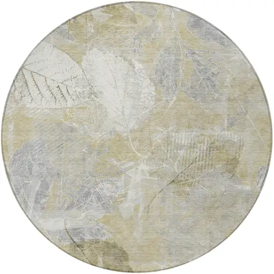 8' Beige And Ivory Round Floral Washable Indoor Outdoor Area Rug Photo 3