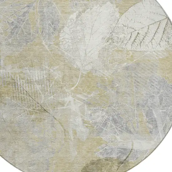 8' Beige And Ivory Round Floral Washable Indoor Outdoor Area Rug Photo 9