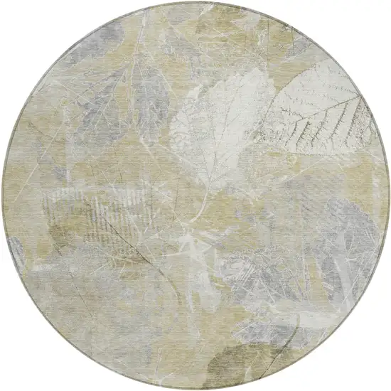 8' Beige And Ivory Round Floral Washable Indoor Outdoor Area Rug Photo 1