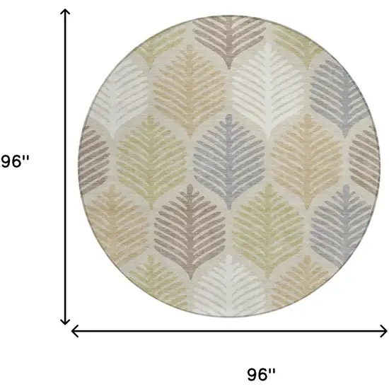 8' Beige And Ivory Round Floral Washable Indoor Outdoor Area Rug Photo 7
