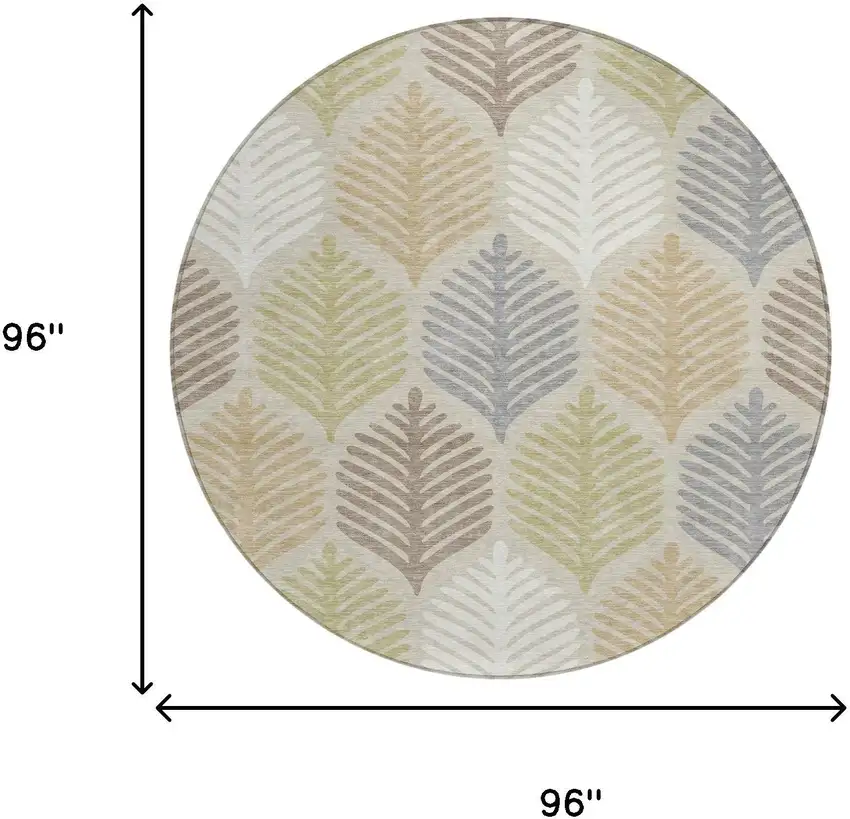 8' Beige And Ivory Round Floral Washable Indoor Outdoor Area Rug Photo 7