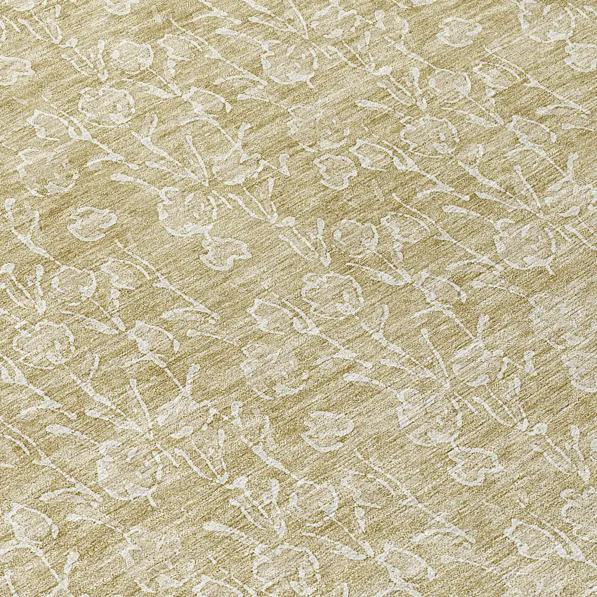8' Beige And Ivory Round Floral Washable Indoor Outdoor Area Rug Photo 8