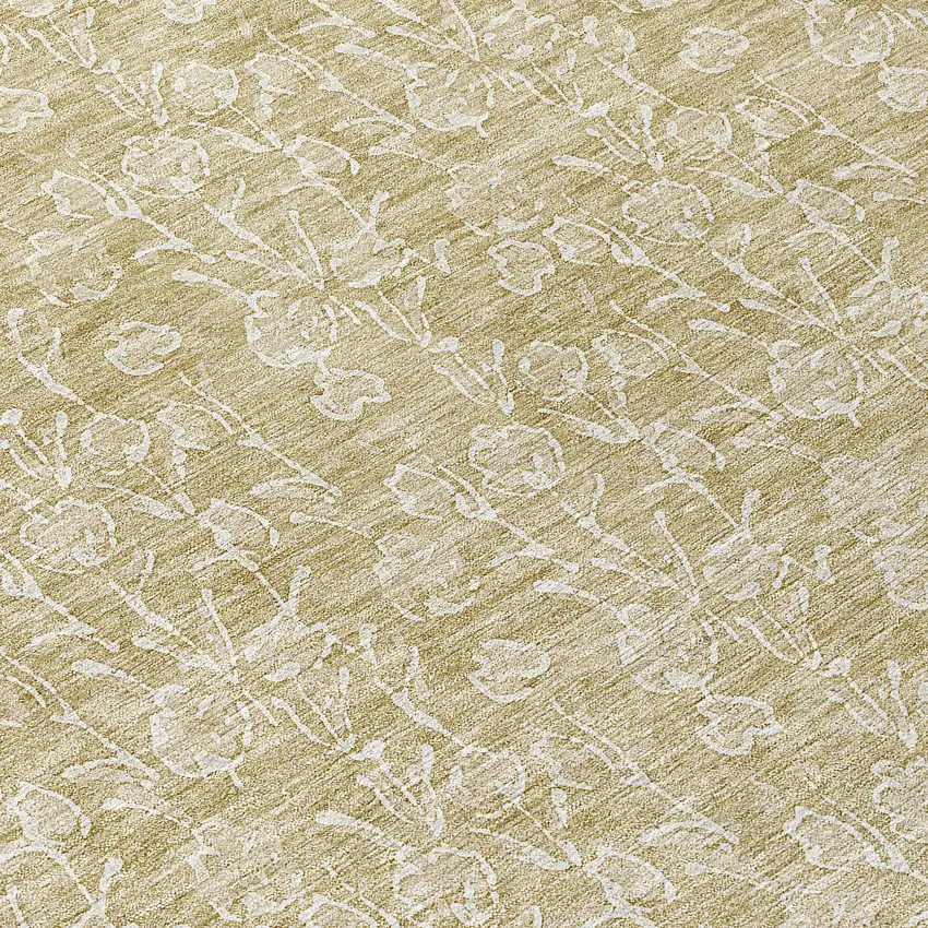 8' Beige And Ivory Round Floral Washable Indoor Outdoor Area Rug Photo 8
