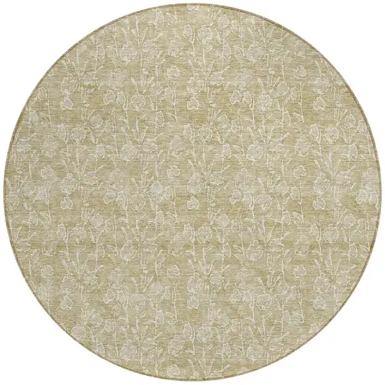 8' Beige And Ivory Round Floral Washable Indoor Outdoor Area Rug Photo 5