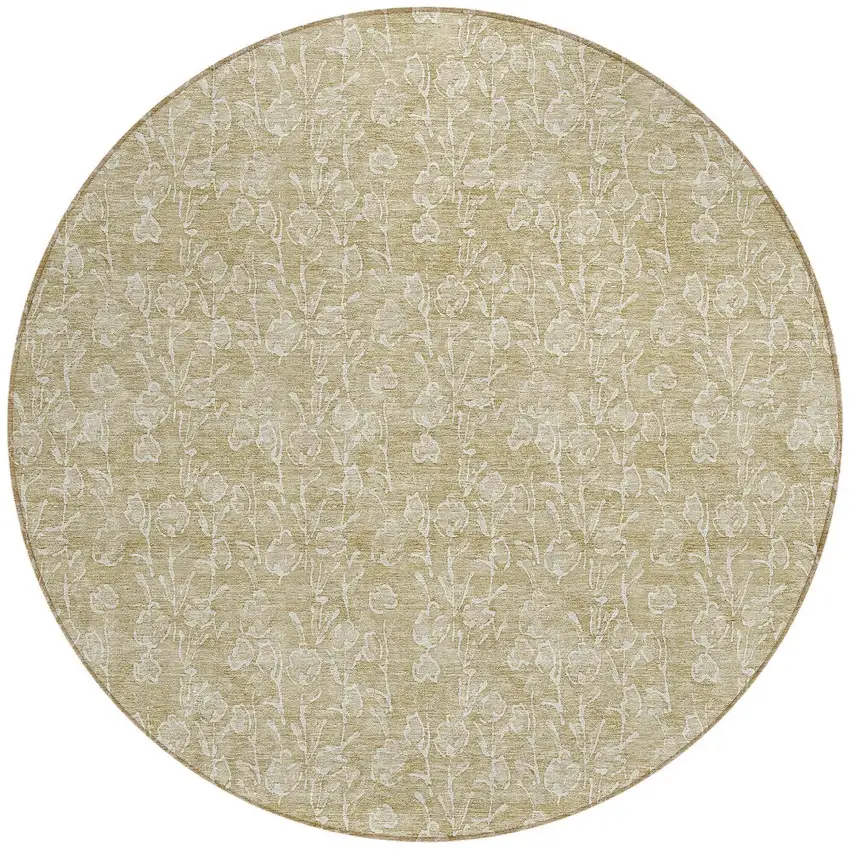 8' Beige And Ivory Round Floral Washable Indoor Outdoor Area Rug Photo 5