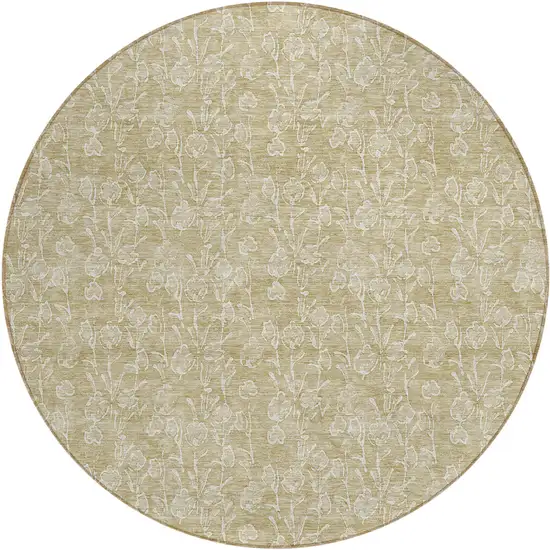 8' Beige And Ivory Round Floral Washable Indoor Outdoor Area Rug Photo 2