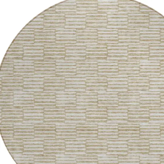 8' Beige And Ivory Round Geometric Washable Indoor Outdoor Area Rug Photo 4