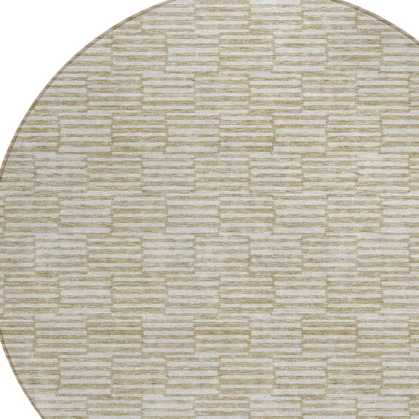 8' Beige And Ivory Round Geometric Washable Indoor Outdoor Area Rug Photo 4