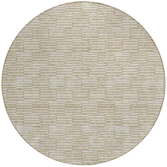 8' Beige And Ivory Round Geometric Washable Indoor Outdoor Area Rug Photo 5