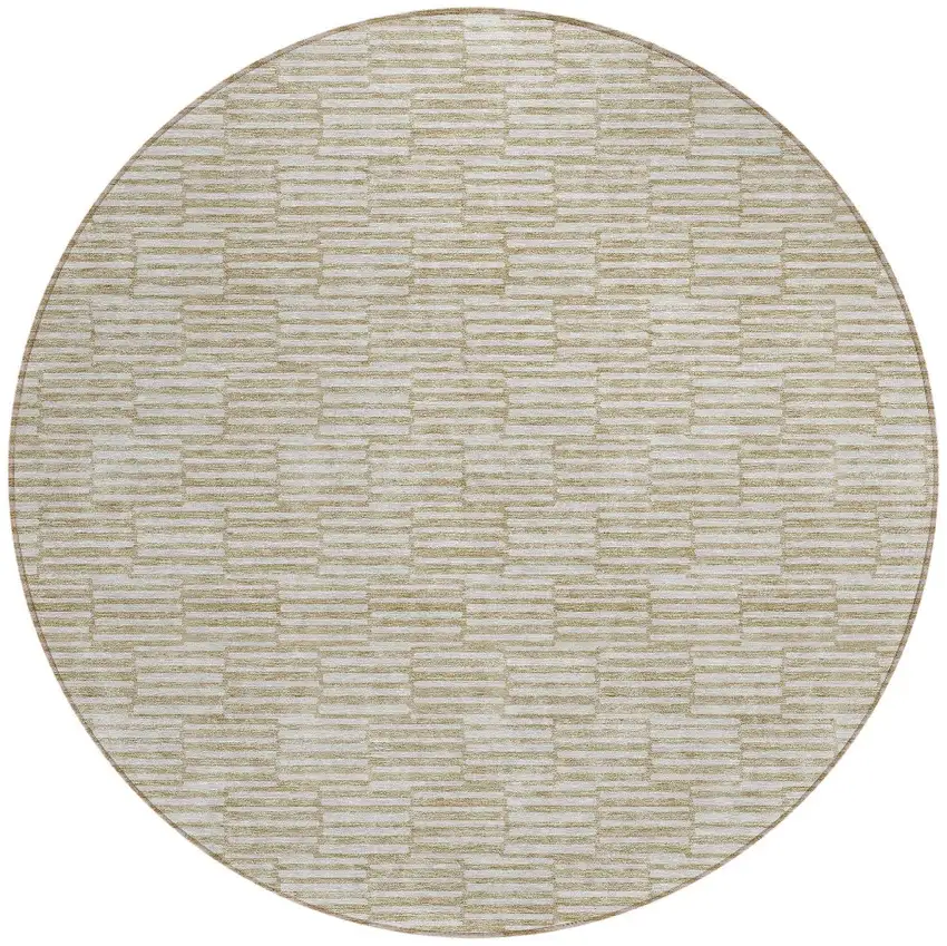 8' Beige And Ivory Round Geometric Washable Indoor Outdoor Area Rug Photo 5