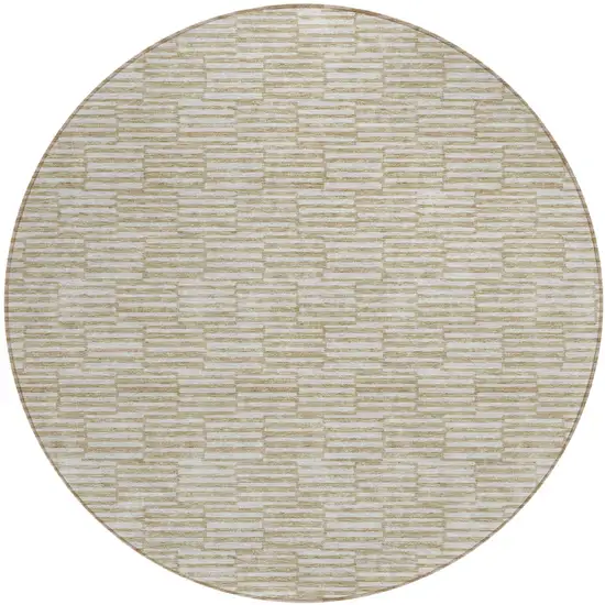8' Beige And Ivory Round Geometric Washable Indoor Outdoor Area Rug Photo 2