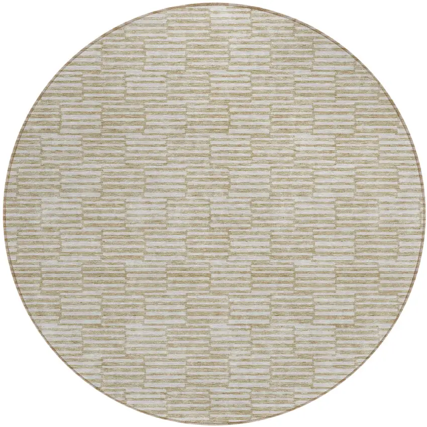 8' Beige And Ivory Round Geometric Washable Indoor Outdoor Area Rug Photo 2