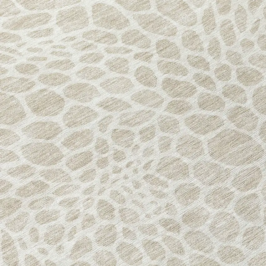 8' Beige And Ivory Round Geometric Washable Indoor Outdoor Area Rug Photo 8