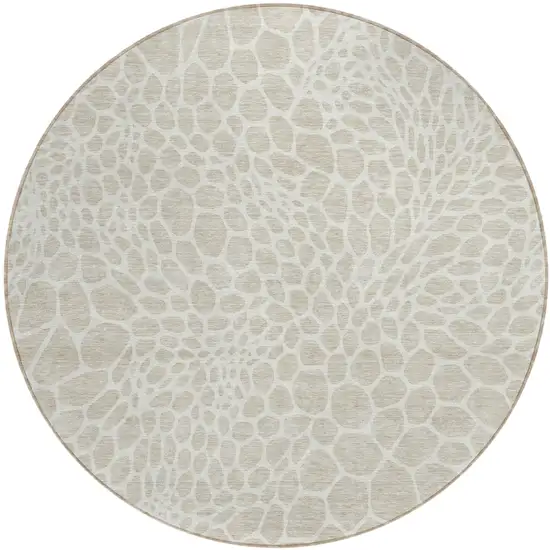 8' Beige And Ivory Round Geometric Washable Indoor Outdoor Area Rug Photo 2