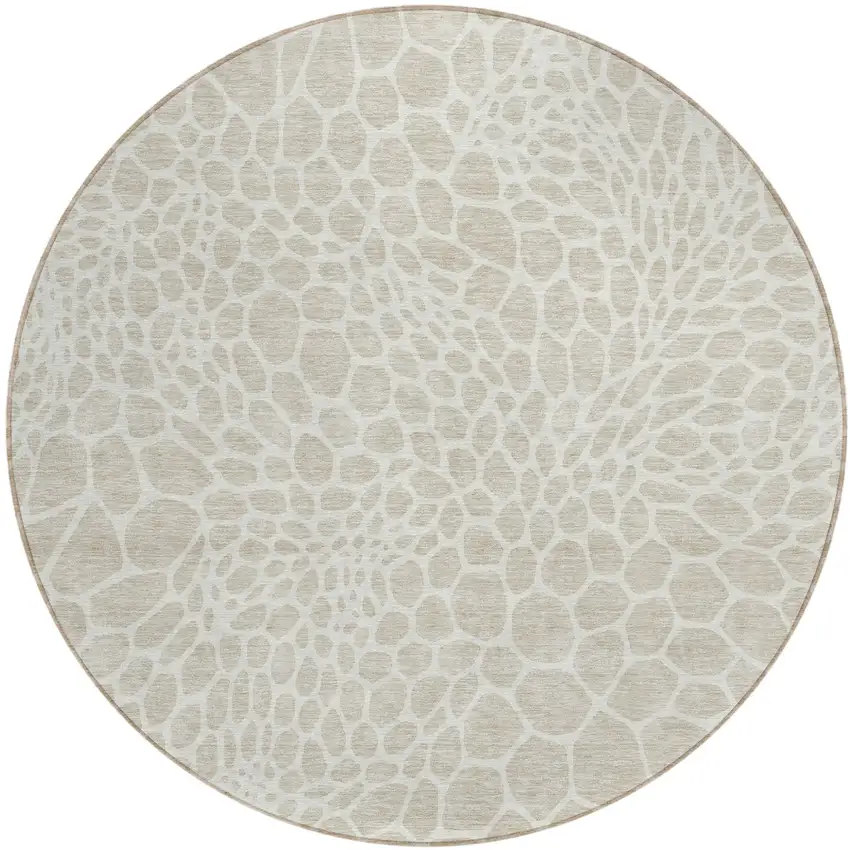 8' Beige And Ivory Round Geometric Washable Indoor Outdoor Area Rug Photo 2