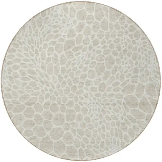 8' Beige And Ivory Round Geometric Washable Indoor Outdoor Area Rug Photo 5