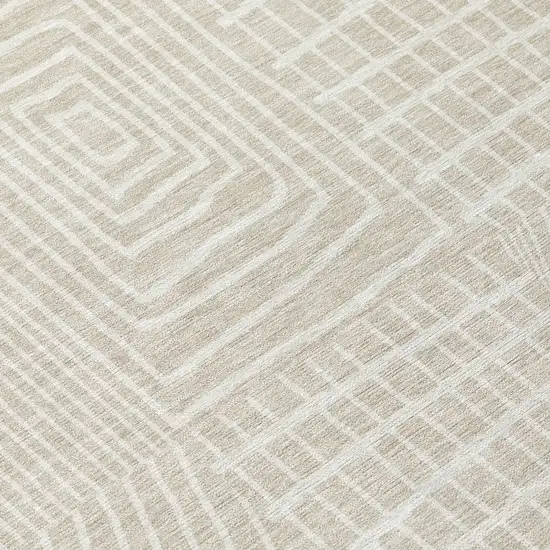 8' Beige And Ivory Round Geometric Washable Indoor Outdoor Area Rug Photo 8