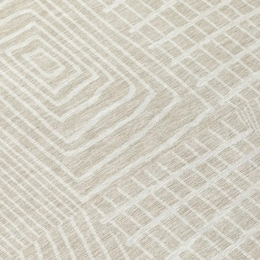 8' Beige And Ivory Round Geometric Washable Indoor Outdoor Area Rug Photo 8