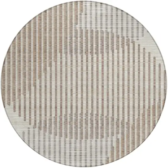 8' Beige And Ivory Round Geometric Washable Indoor Outdoor Area Rug Photo 2