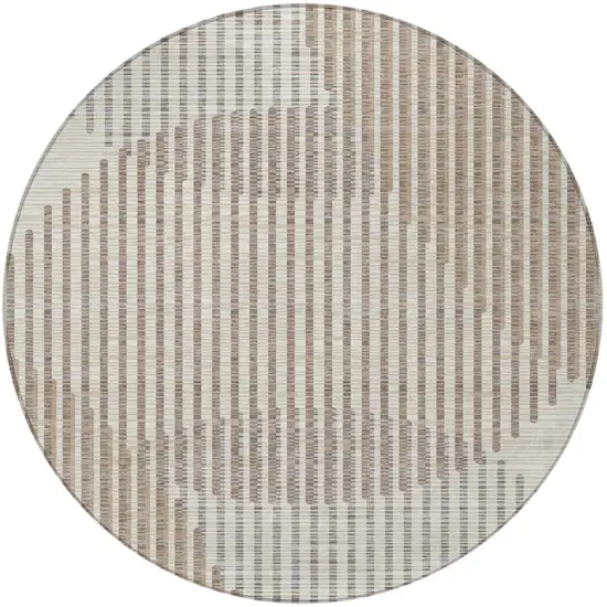 8' Beige And Ivory Round Geometric Washable Indoor Outdoor Area Rug Photo 6