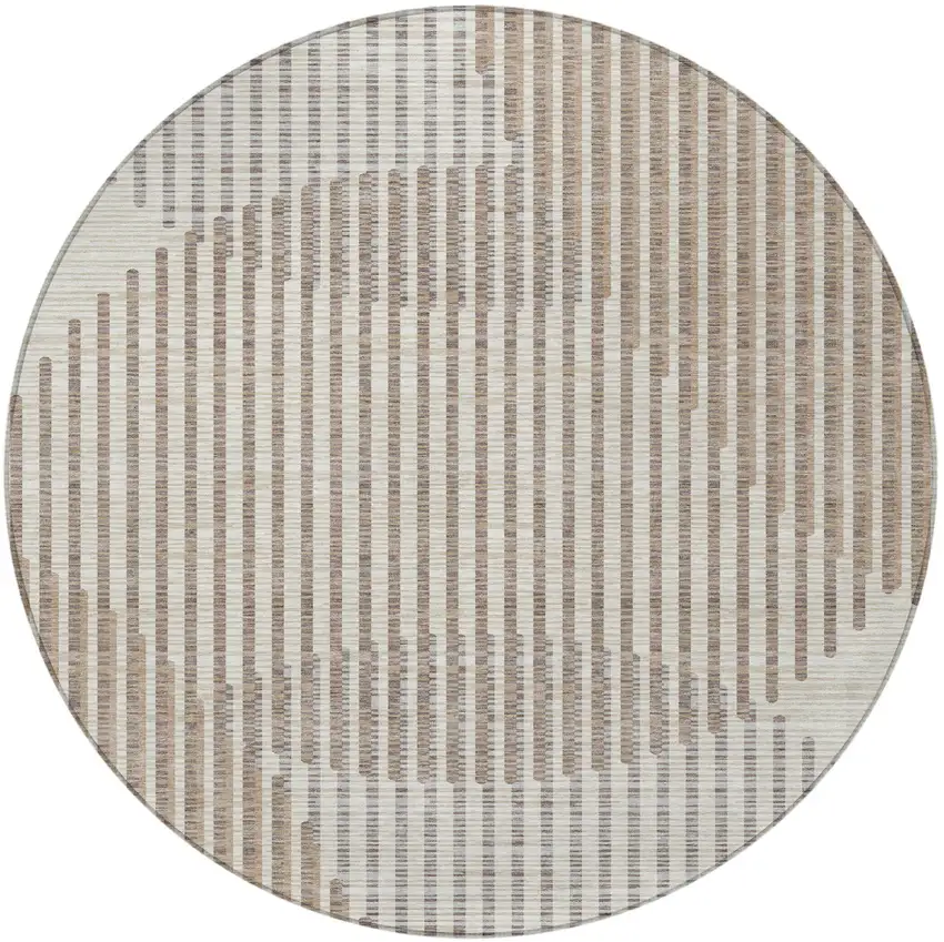 8' Beige And Ivory Round Geometric Washable Indoor Outdoor Area Rug Photo 6
