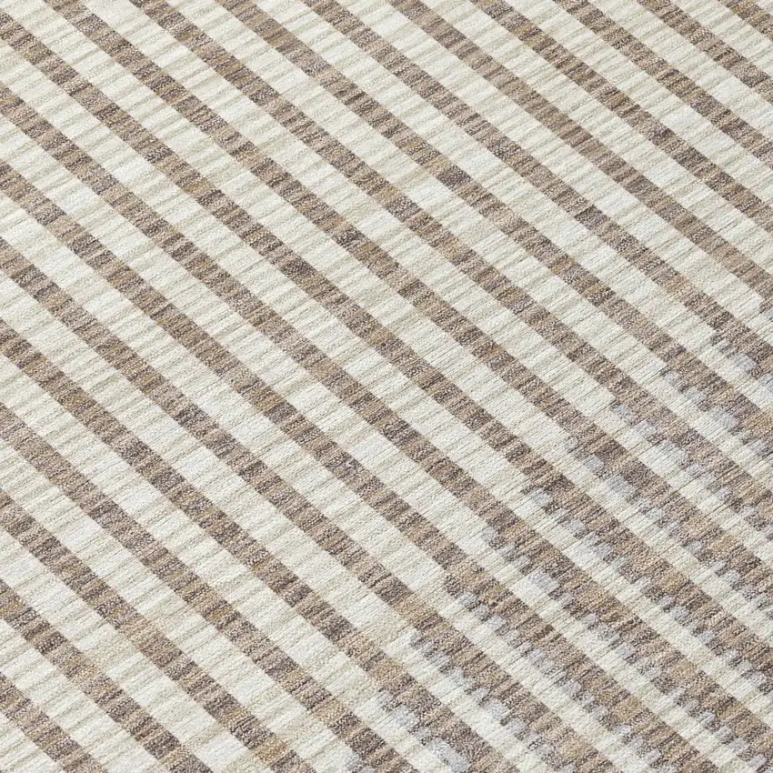 8' Beige And Ivory Round Geometric Washable Indoor Outdoor Area Rug Photo 3