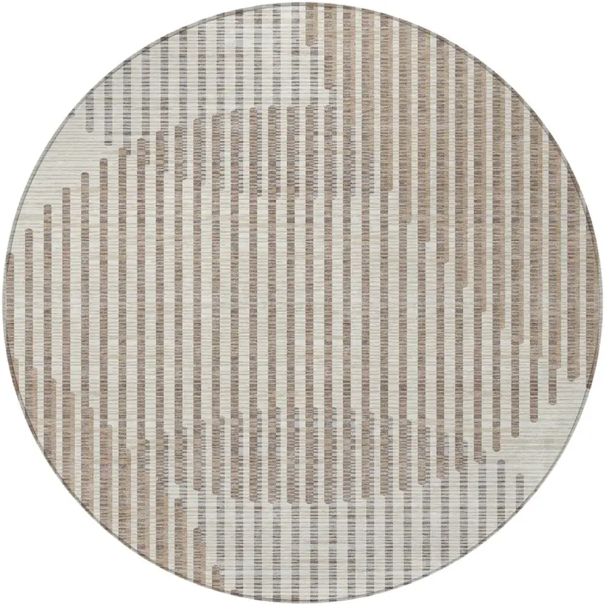 8' Beige And Ivory Round Geometric Washable Indoor Outdoor Area Rug Photo 5