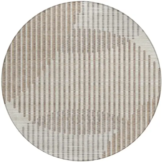 8' Beige And Ivory Round Geometric Washable Indoor Outdoor Area Rug Photo 2