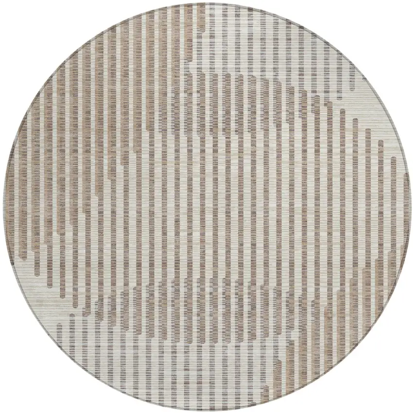 8' Beige And Ivory Round Geometric Washable Indoor Outdoor Area Rug Photo 2