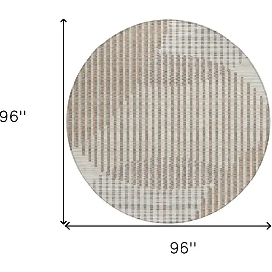 8' Beige And Ivory Round Geometric Washable Indoor Outdoor Area Rug Photo 6