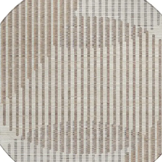 8' Beige And Ivory Round Geometric Washable Indoor Outdoor Area Rug Photo 4