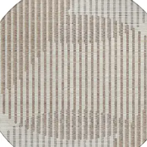 Photo of 8' Beige And Ivory Round Geometric Washable Indoor Outdoor Area Rug