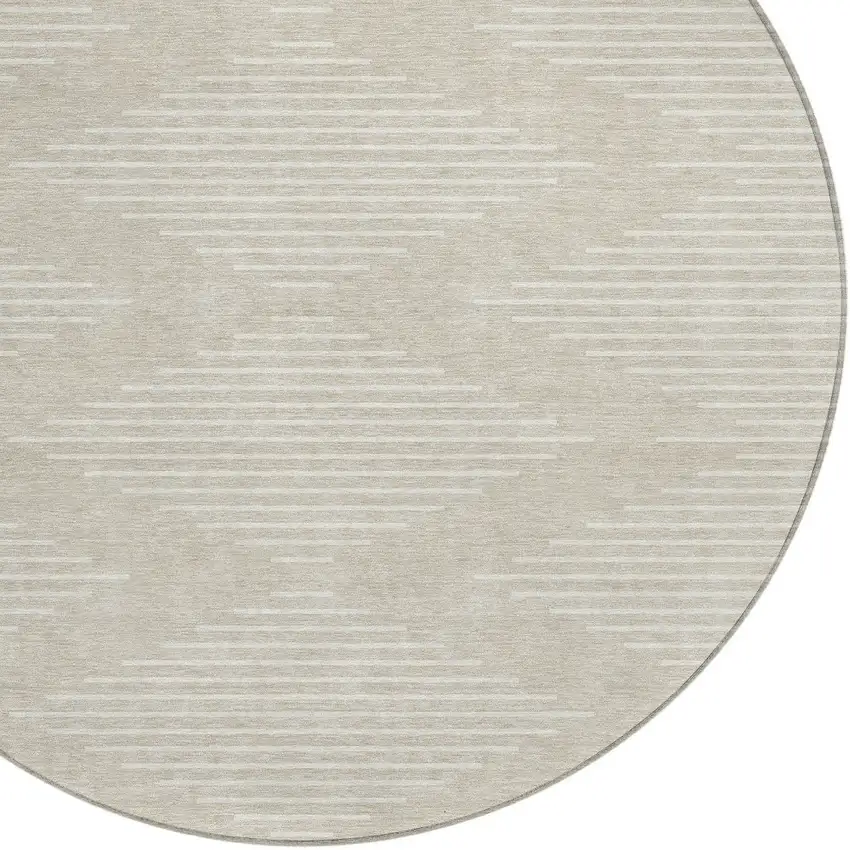 8' Beige And Ivory Round Geometric Washable Indoor Outdoor Area Rug Photo 4