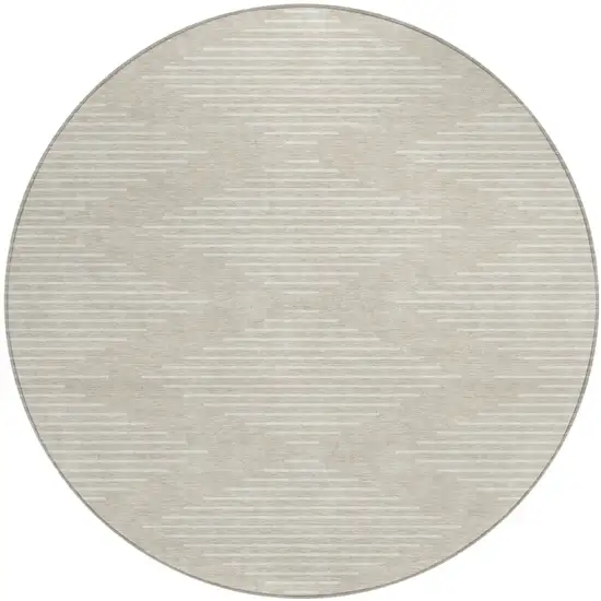 8' Beige And Ivory Round Geometric Washable Indoor Outdoor Area Rug Photo 2