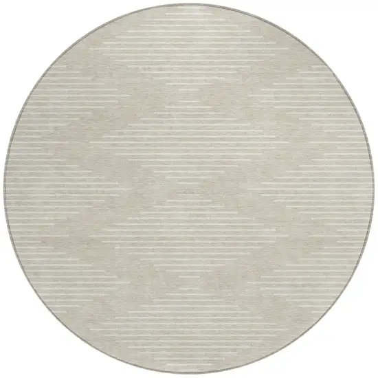 8' Beige And Ivory Round Geometric Washable Indoor Outdoor Area Rug Photo 5
