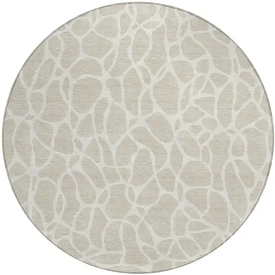 8' Beige And Ivory Round Geometric Washable Indoor Outdoor Area Rug Photo 2
