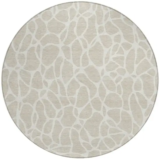 8' Beige And Ivory Round Geometric Washable Indoor Outdoor Area Rug Photo 5
