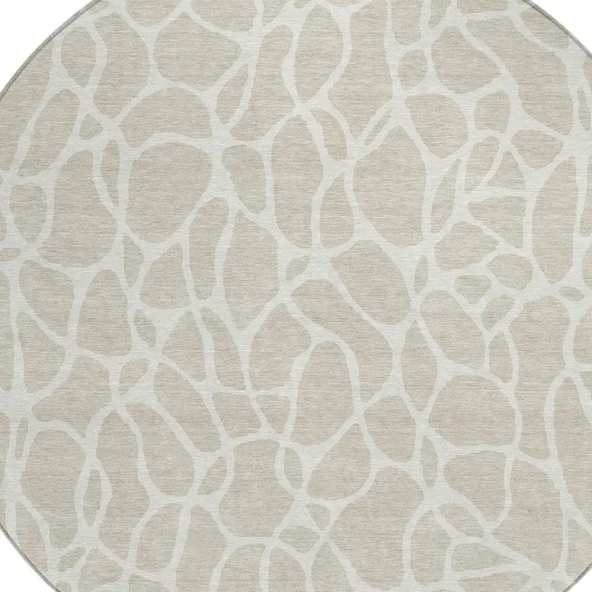 8' Beige And Ivory Round Geometric Washable Indoor Outdoor Area Rug Photo 4