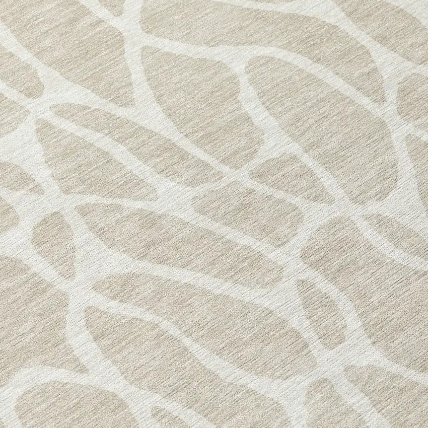 8' Beige And Ivory Round Geometric Washable Indoor Outdoor Area Rug Photo 8