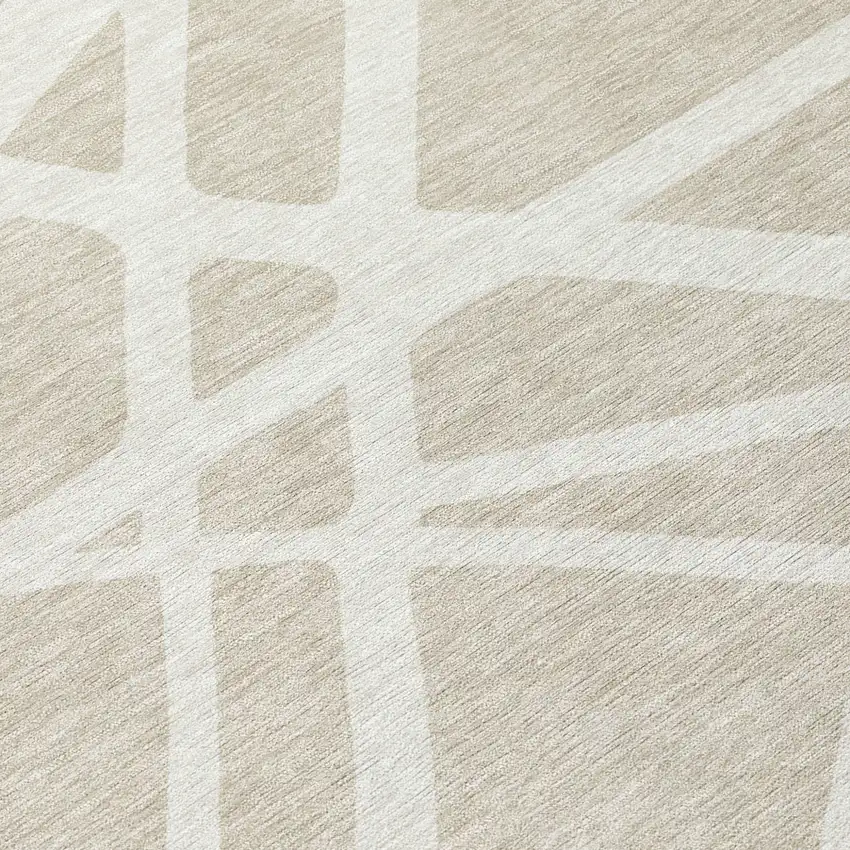 8' Beige And Ivory Round Geometric Washable Indoor Outdoor Area Rug Photo 7